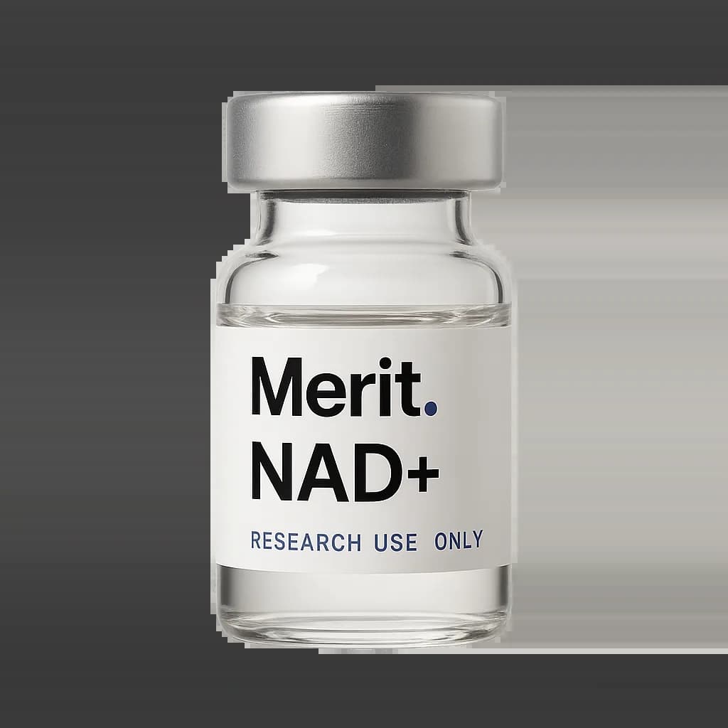 Merit NAD+ vial — transparent label, lyophilized
