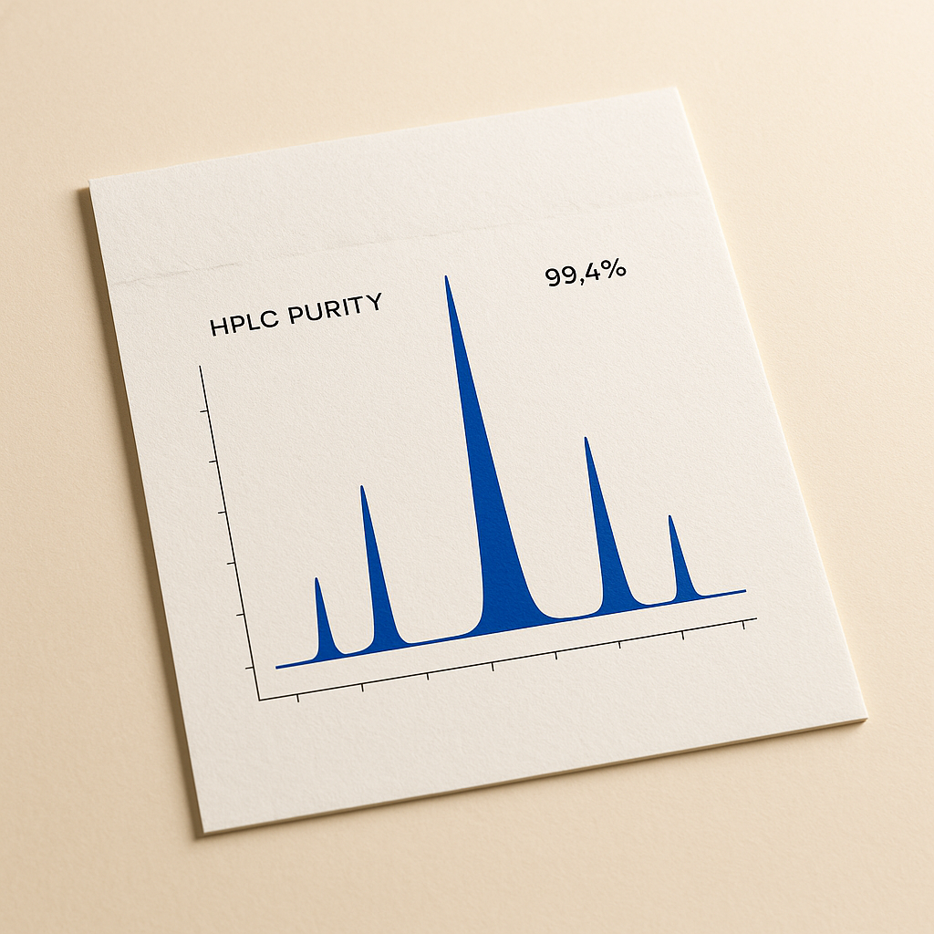HPLC chromatogram showing main peak and integration window
